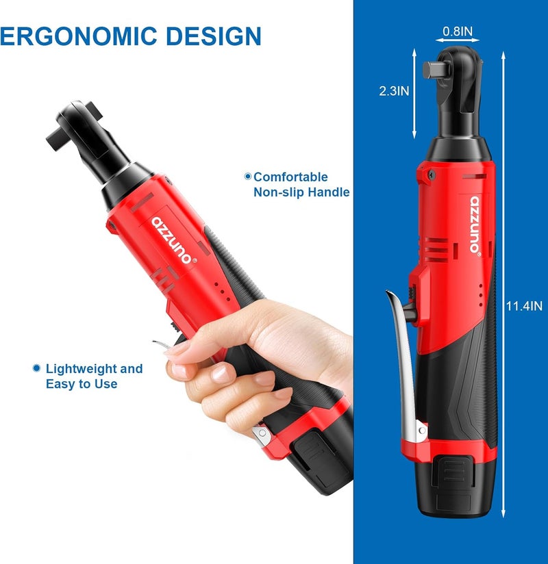 AZZUNO Cordless Electric Ratchet Wrench 3/8 Drive, 30 Ft-lbs Torque & 300 RPM, Power Ratchet Wrench Set With Variable Speed, LED Light, 2 Packs 2.0Ah Battery, Fast Charger, 7 Sockets - Image 2